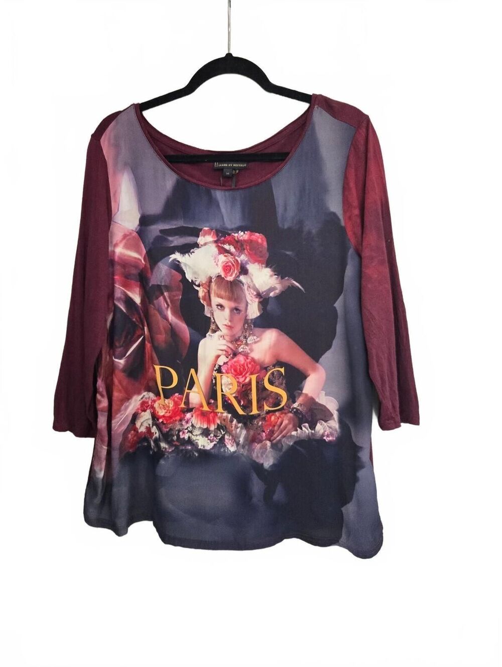 Jeans by Buffalo Women's Paris Graphic Long Sleeve Shirt Large Burgundy Navy